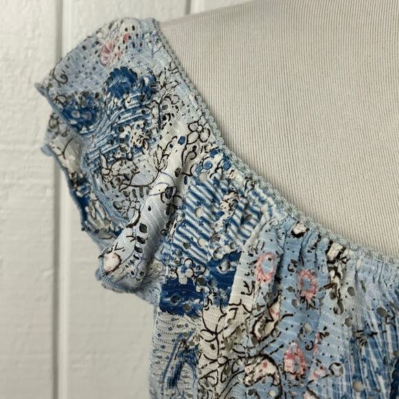 Women Vintage 1990s Milkmaid Short Sleeve Top Blue Fairy Streetwear Size Large - Picture 2 of 7